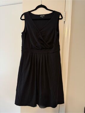 Lands' End Black Sleeveless Wrap-Front Dress L
